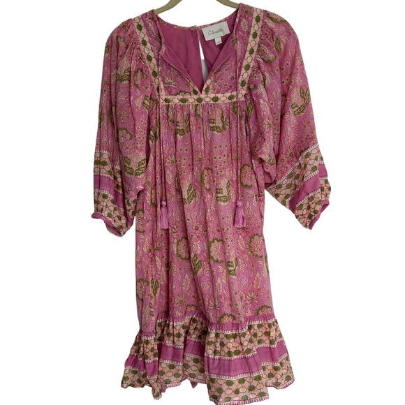 Cleobella Magdelena Wildflower mini dress pink floral XS puff sleeves garden - Picture 2 of 10